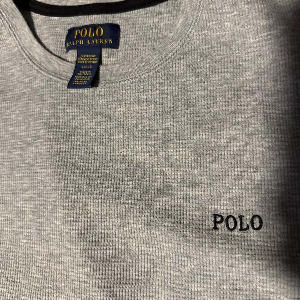 Polo Ralph Lauren Gray Waffle-Knit Long Sleeve Sleep Shirt Size L